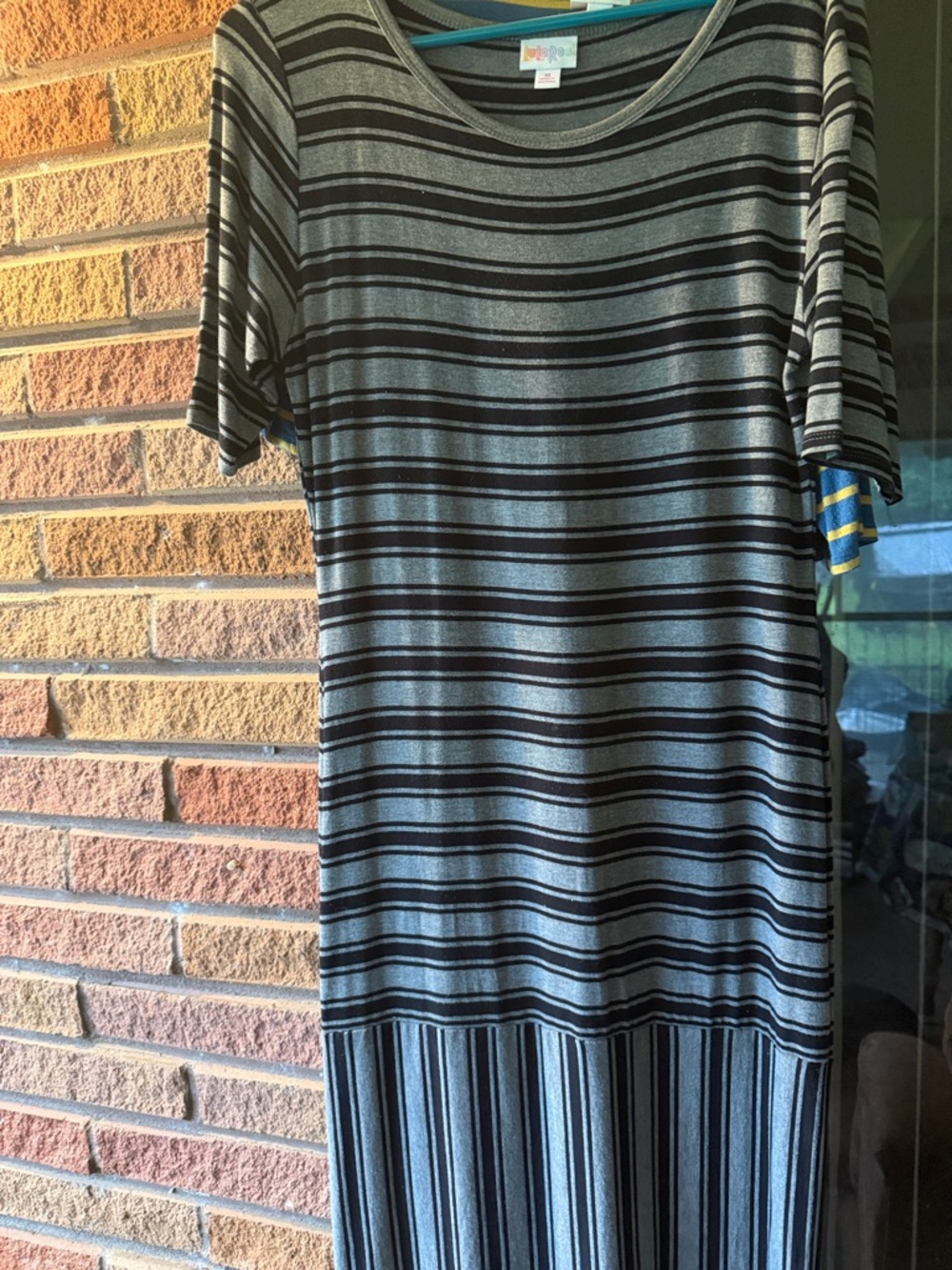 LuLaRoe Striped Maxi Dress in Gray and Black